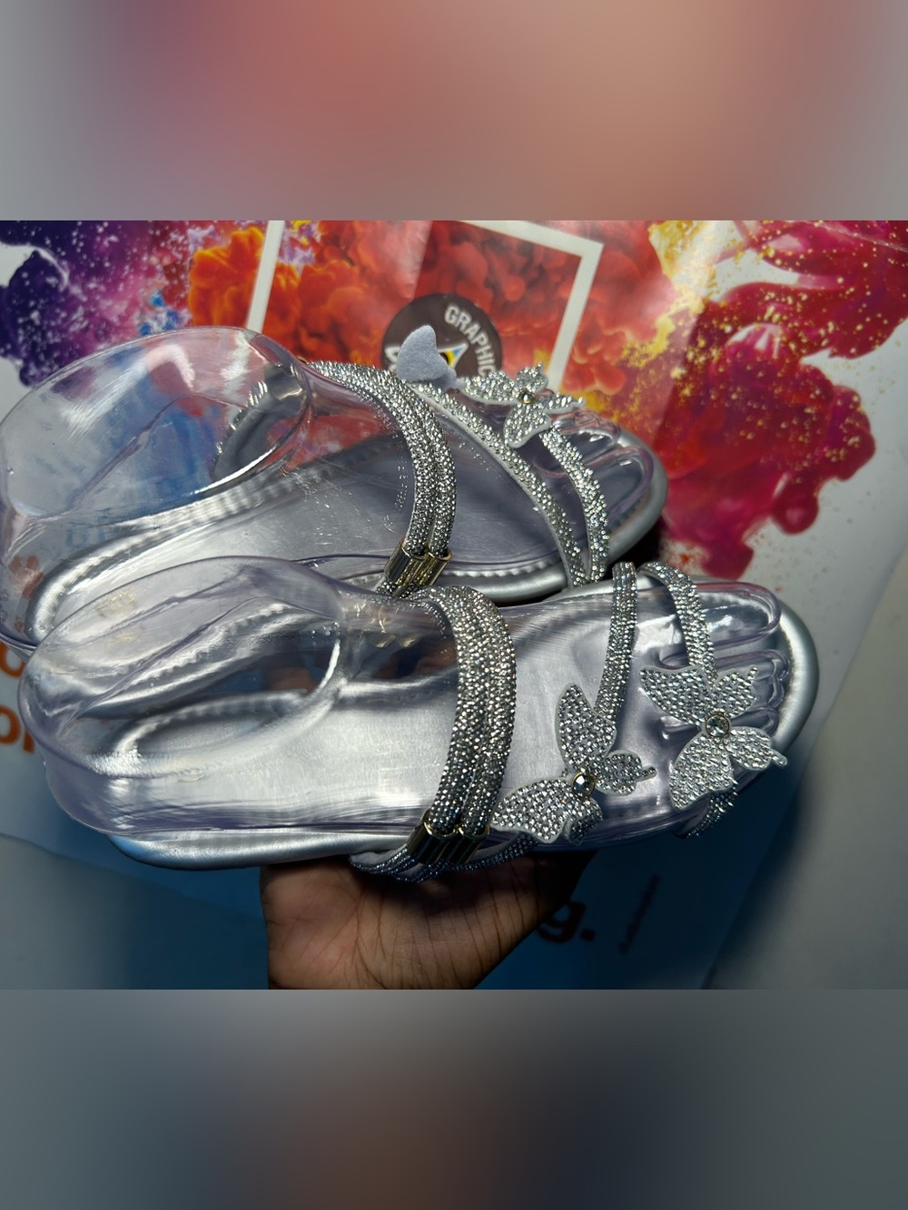 Women's Silver Crystal Butterfly Sandals